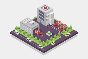 Fire station isometric on white background vector