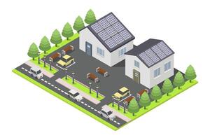 House use solar cell isometric on white background vector