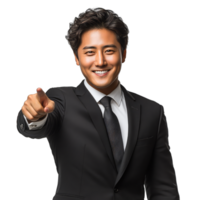 A man in a suit and tie pointing at something png