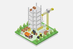 Building under construction isometric illustrated on white background vector