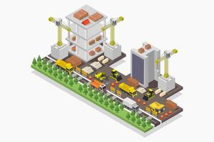 Building under construction isometric illustrated on white background vector