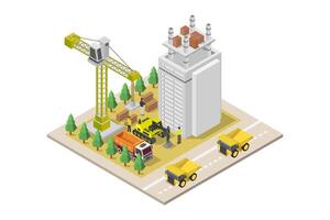 Building under construction isometric illustrated on white background vector