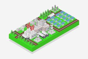 Hydrogen microgrid with wind turbine isometric illustrated on white background vector
