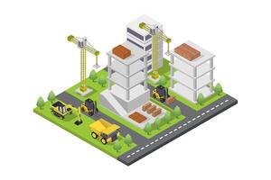 Building under construction isometric illustrated on white background vector