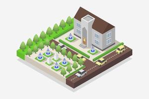 University building isometric illustrated on white background vector