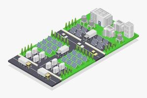 Solar cell power plant isometric on white background vector