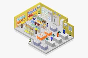 Isometric supermarket on white background vector