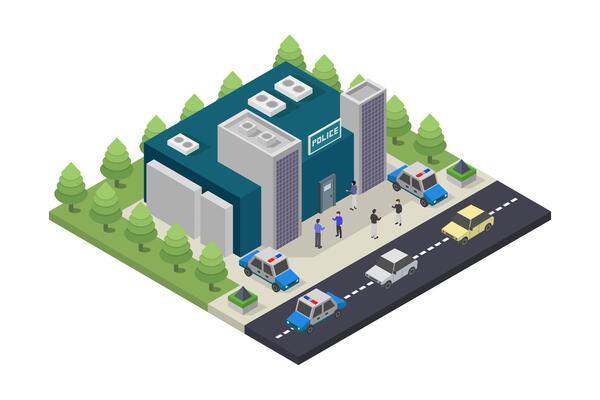 Police station isometric illustrated on white background