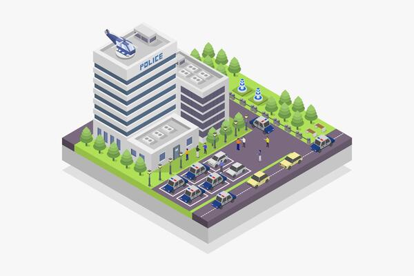 Police station isometric illustrated on white background