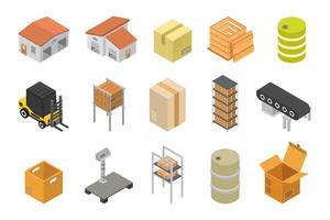 Warehouse elements isometric on white background vector
