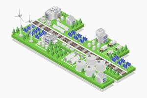 Hydrogen microgrid with wind turbine isometric illustrated on white background vector