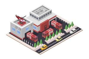 Fire station isometric on white background vector