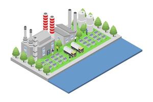 Power station with solar cell isometric on white background vector