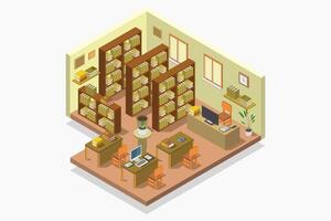 Isometric library room on white background vector