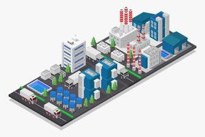 Power generation orthogonal and boiler factory isometric on white background vector