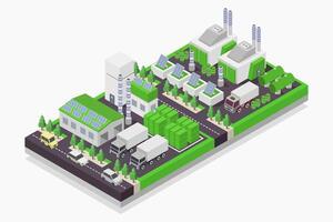 Green recycle factory isometric on white background vector