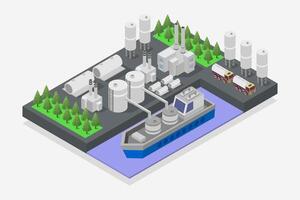 Refinery ocean platform isometric on white background vector