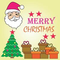 Merry Christmas Design Background Art Graphics With Santa Clause, Christmas Tree and gift boxes vector