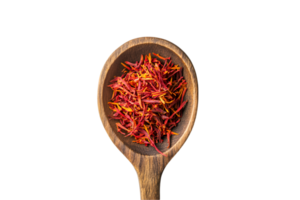 Saffron threads in a wooden spoon on a transparent background png
