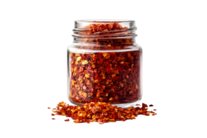 Jar of crushed red pepper flakes isolated on a transparent background png