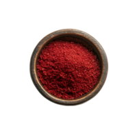Ground sumac powder in a bowl isolated on a transparent background png