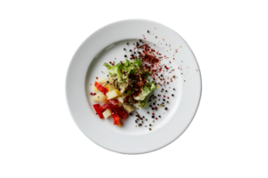 Plate of colorful vegetables with seasoning isolated on a transparent background png