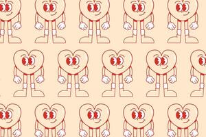 Retro heart without fill with. Valentine's Day pattern Retro cartoon funny cute characters in heart shape for wallpaper, fabric wrapping, background vector
