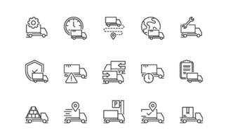 This curated collection of highquality line icons highlights key aspects of commercial fleet management, focusing on trucks and essential elements for efficient logistics operations vector