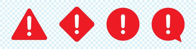 Set of hazard warning, warn symbol, red flat icon with exclamation mark. vector