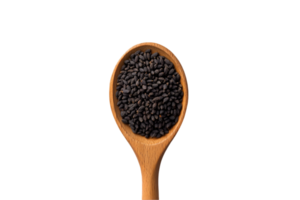 Black seeds on a wooden spoon isolated on a transparent background png