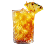 Fresh pineapple juice with slices fruit and ice cube in clear glass. Drink clip art png