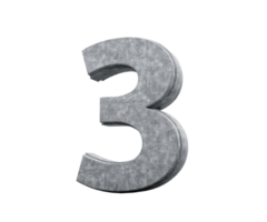 Concrete Number Three 3 Digit Made Of Grey Concrete Stone On White Background 3d Illustration png