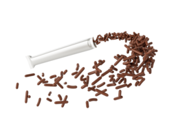 Chocolate Sprinkles Flowing Coming In The Air, Spilling Out From Silver Empty Packet 3D Illustration png