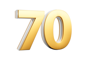 dourado brilhante 70 dígito setenta número com metálico brilho 3d ilustração png