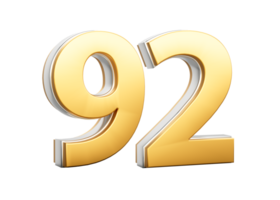 3D Golden Shiny Number 92 Ninety Two With Silver Outline 3D Illustration png