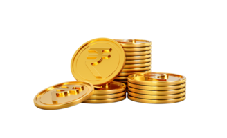 Stack Of Golden Shiny Indian Rupee Rounded Coins On Shiny Golden Glow 3d Illustration png