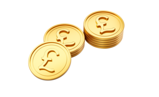 3d Stack Of Golden British Pound Coins Shiny Rounded Coins Stack 3d Illustration png