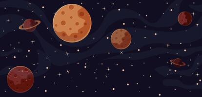 Starry space with planets background vector