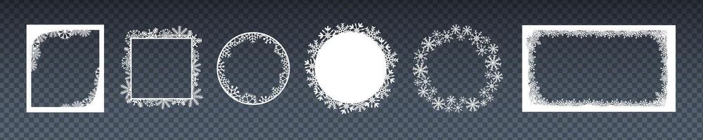 Snowflake photo frame design. Ice cartoon border vector