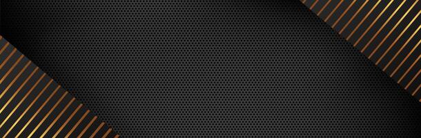 Chromed black mesh with gold stripes on sides background vector