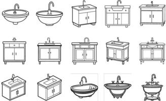Set of drawing lines for a sink cabinet vector