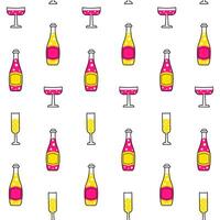 Fun seamless pattern with champagne glasses and bottles on white background vector