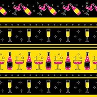Seamless pattern with champagne bottles and glasses on black background for celebration vector