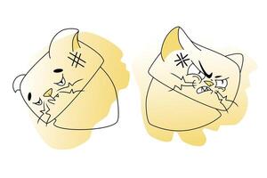 Melancholy and Angry cat face illustration. Digital drawing in flat style with gradient shading. Animal character design concept for stickers and prints vector