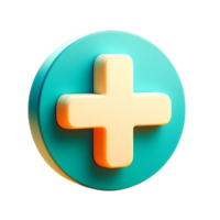 3D Model of a Shiny Teal Plus Button for User Interfaces png