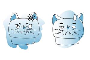 Stressed and bored cat face illustration. Digital drawing in flat style with gradient shading. Animal character design concept for stickers and prints vector