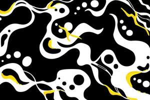 Abstract black and white pattern with yellow fluid accents. Digital art design in modern graphic style. Dynamic background concept vector