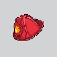 Pixel art illustration Firefighter Helmet. Pixelated Fire Helmet. Red Firefighter Helmet icon pixelated for the pixel art game and icon for website and game. old school retro. vector