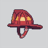 Pixel art illustration Firefighter Helmet. Pixelated Fire Helmet. Red Firefighter Helmet icon pixelated for the pixel game and icon for website and game. old school retro. vector