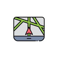 A map icon with a red arrow pointing to the right vector